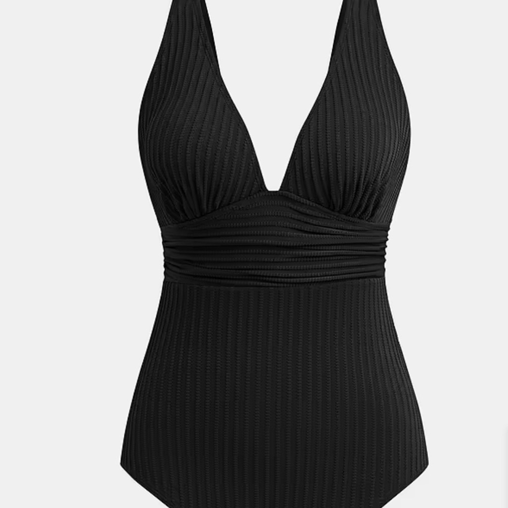 Black Ribbed One Piece Swimsuit - Picture 3 of 8